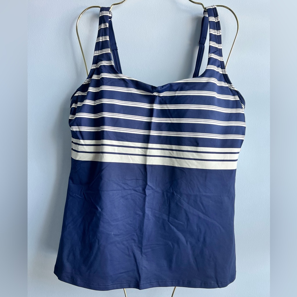 Lands’ End Women’s Navy & Ivory Founders Stripe Tankini Top Size 8